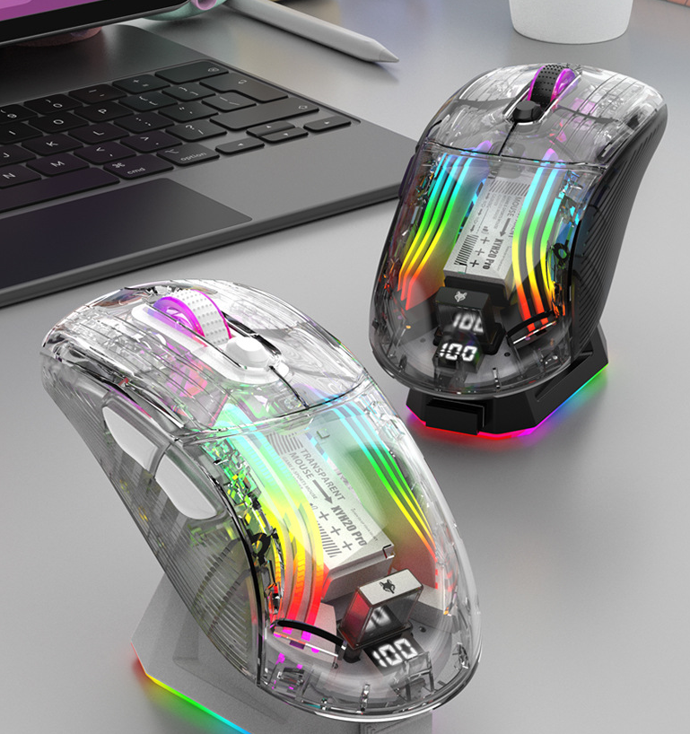 Transparent RGB Wireless Bluetooth Gaming Mouse — Silent & Luminous