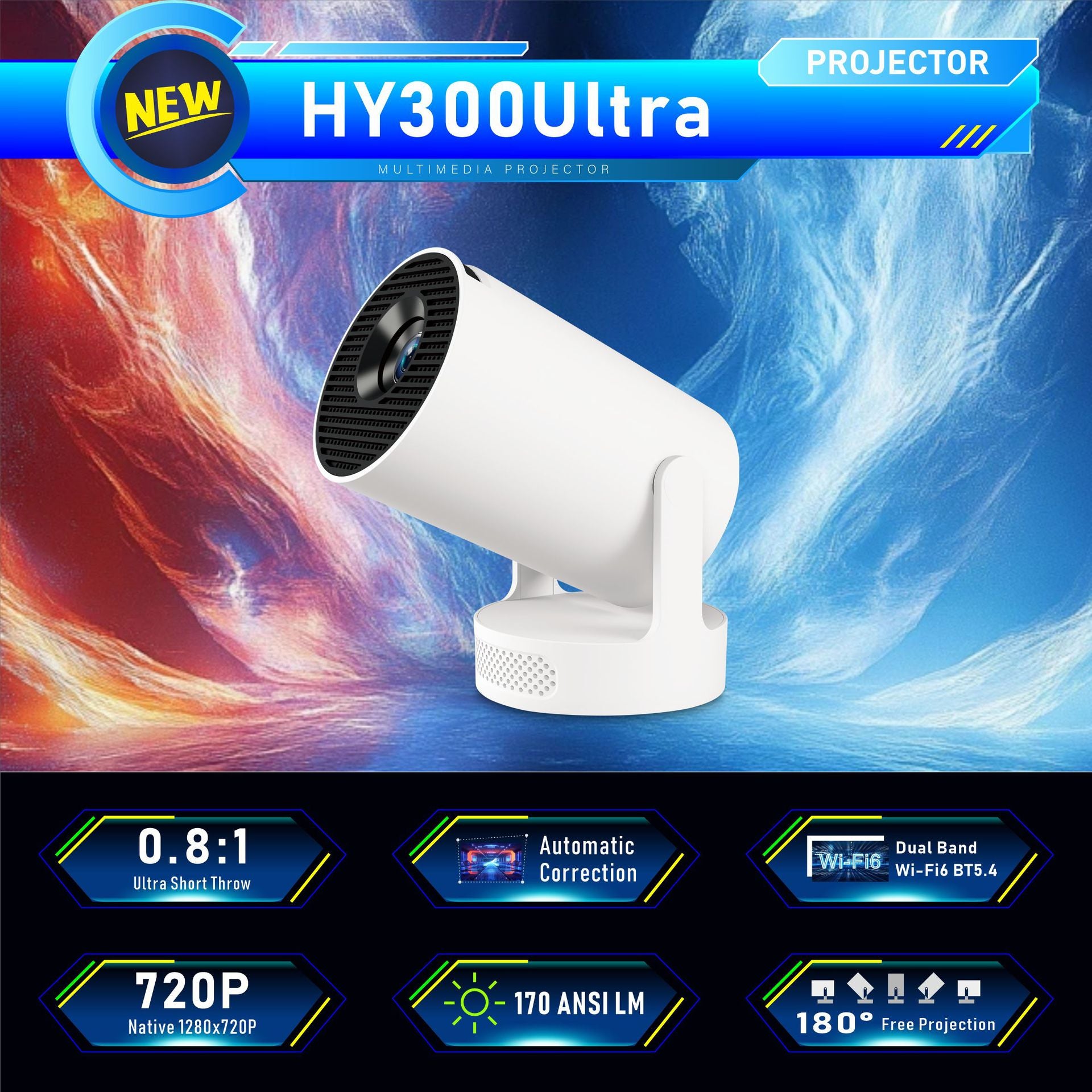 HY300 Ultra Portable Smart Projector with Android & WiFi