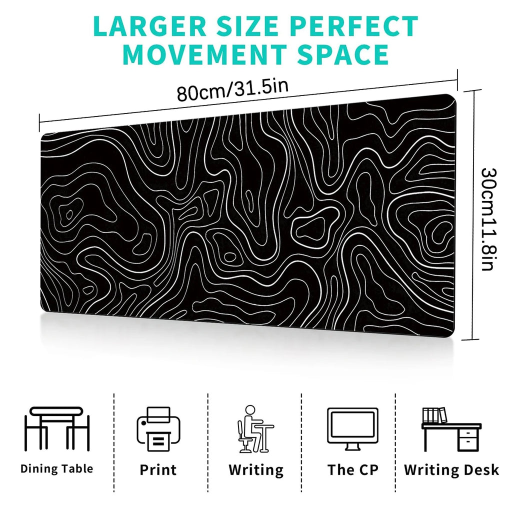 Large Topographic Gaming Mouse Pad — 31.5 x 11.8in Extended Desk Mat