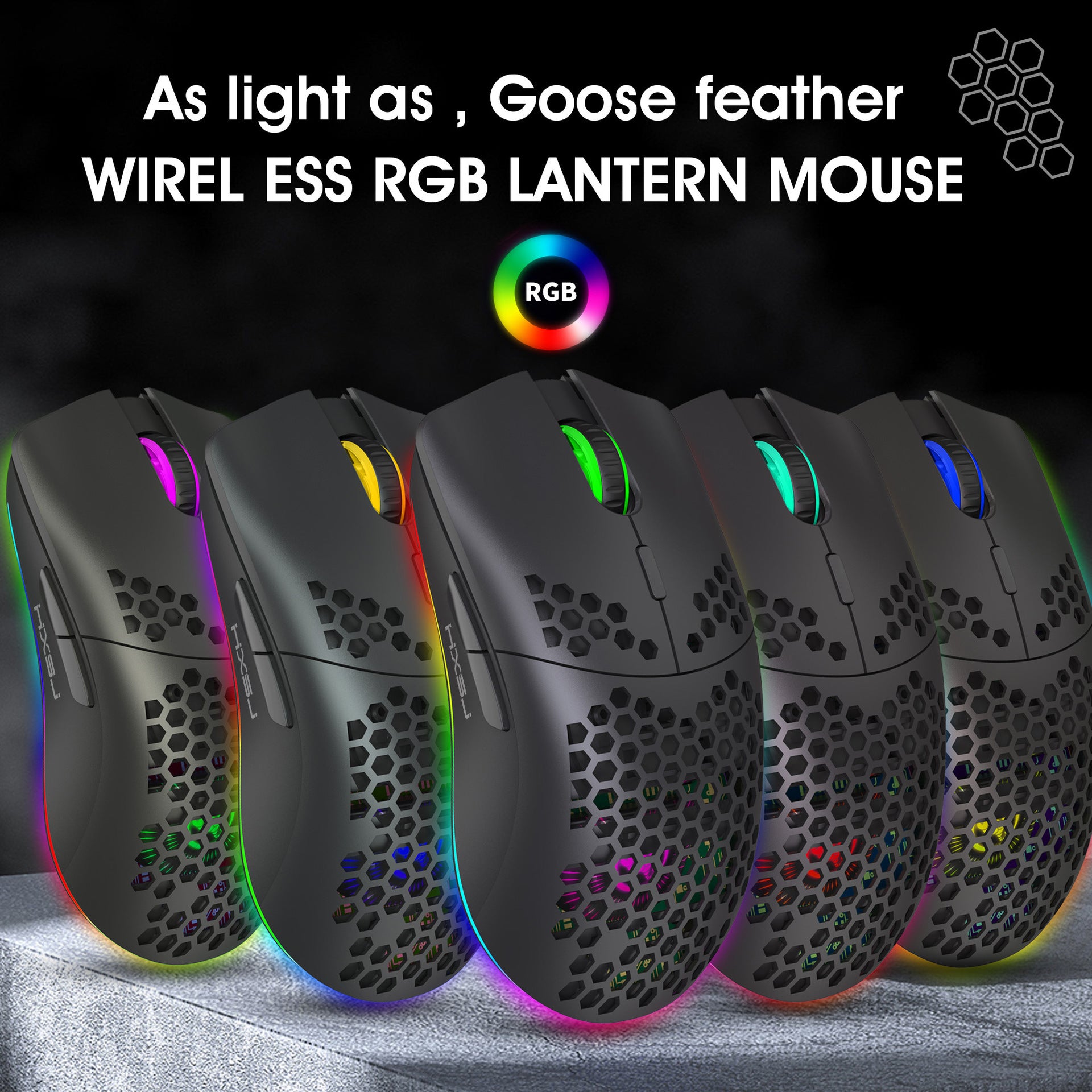 RGB Wireless Hollow Gaming Mouse — 2.4G Rechargeable with Honeycomb Design