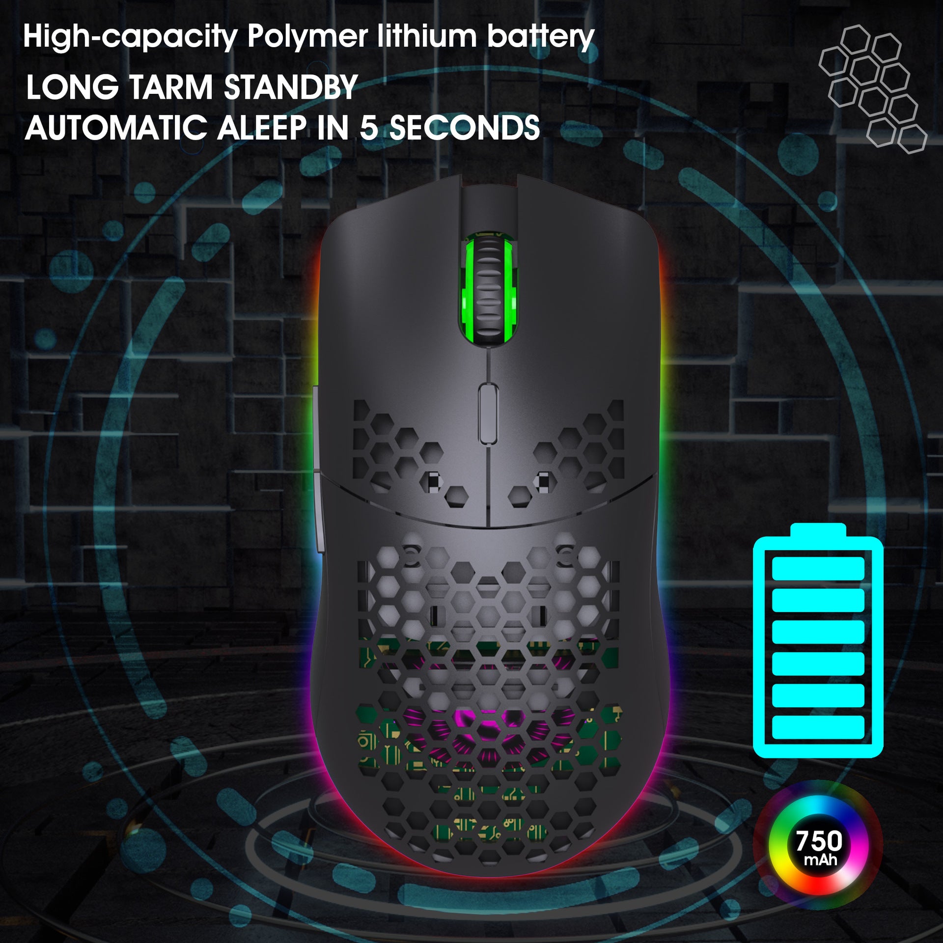 RGB Wireless Hollow Gaming Mouse — 2.4G Rechargeable with Honeycomb Design