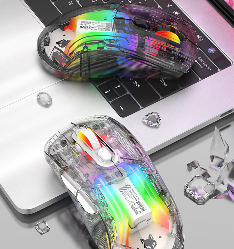 Transparent RGB Wireless Bluetooth Gaming Mouse — Silent & Luminous
