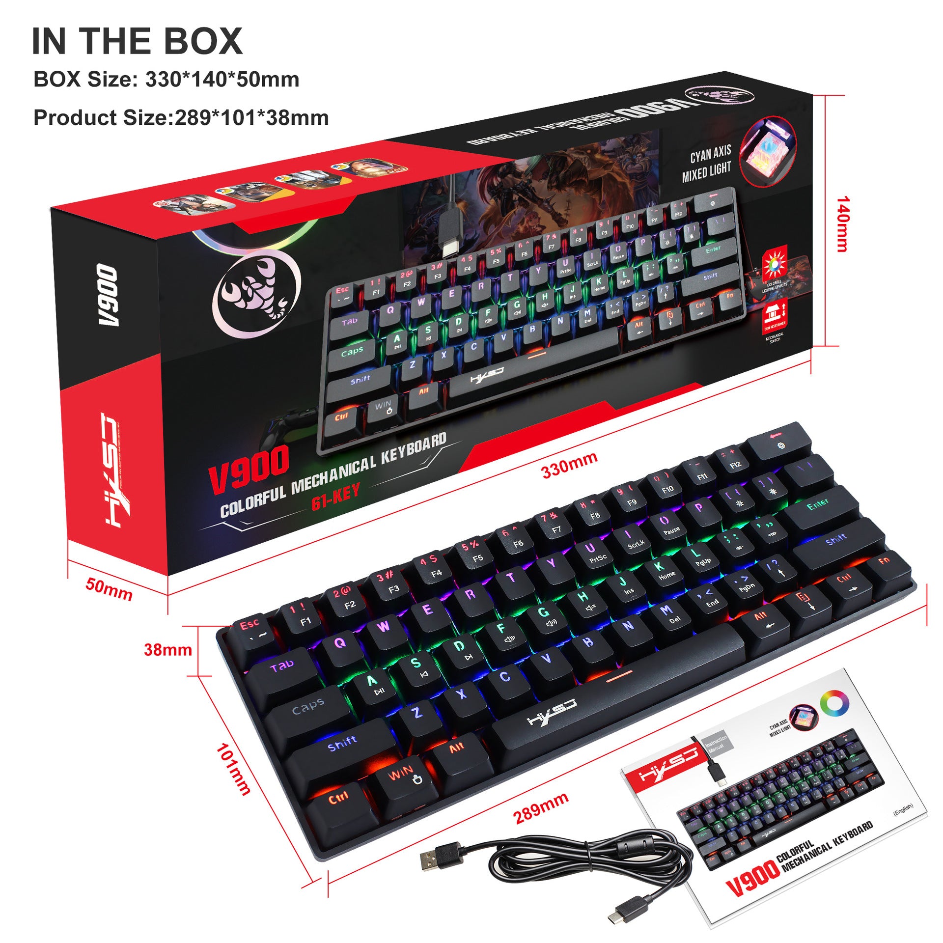 61-Key RGB Mechanical Gaming Keyboard — Wired Blue Switch