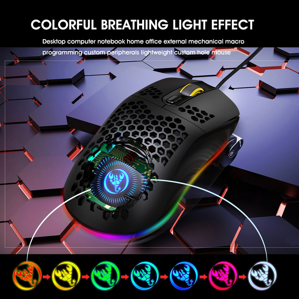 RGB Hollow Honeycomb Gaming Mouse with Adjustable DPI