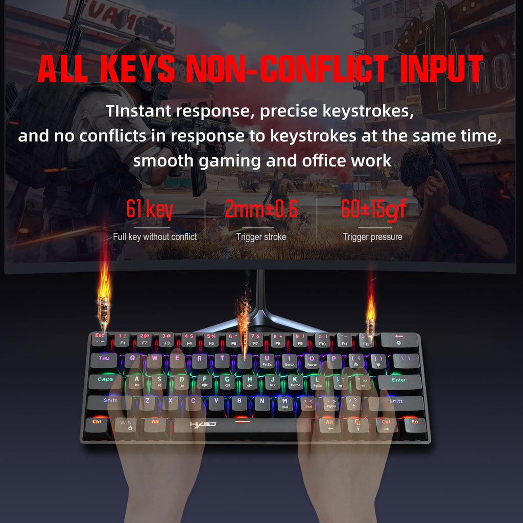 61-Key RGB Mechanical Gaming Keyboard — Wired Blue Switch