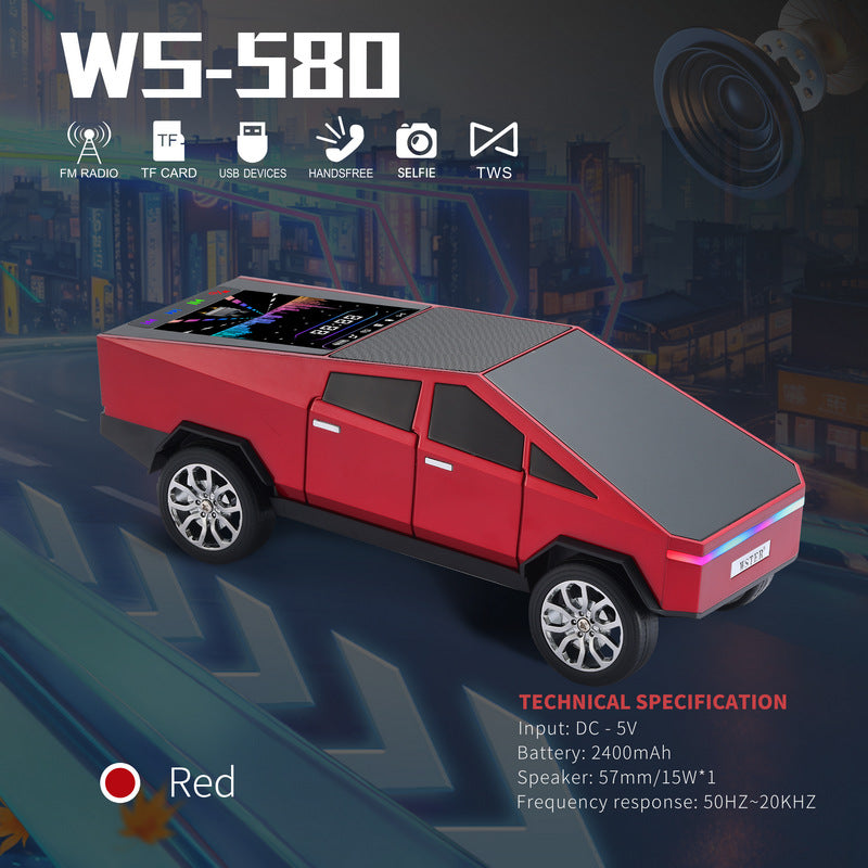 WS-580 Cybertruck Wireless Bluetooth Speaker with RGB LED & FM Radio