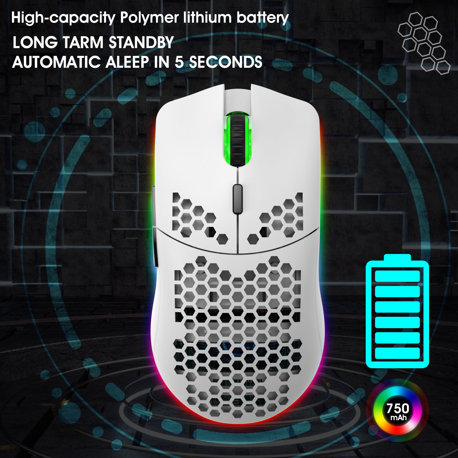 RGB Wireless Hollow Gaming Mouse — 2.4G Rechargeable with Honeycomb Design