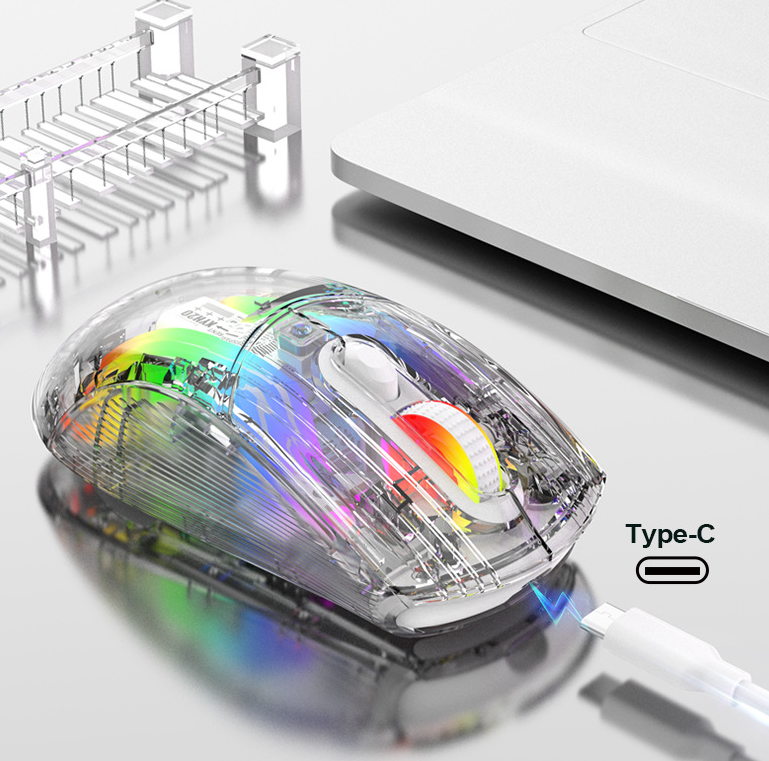 Transparent RGB Wireless Bluetooth Gaming Mouse — Silent & Luminous