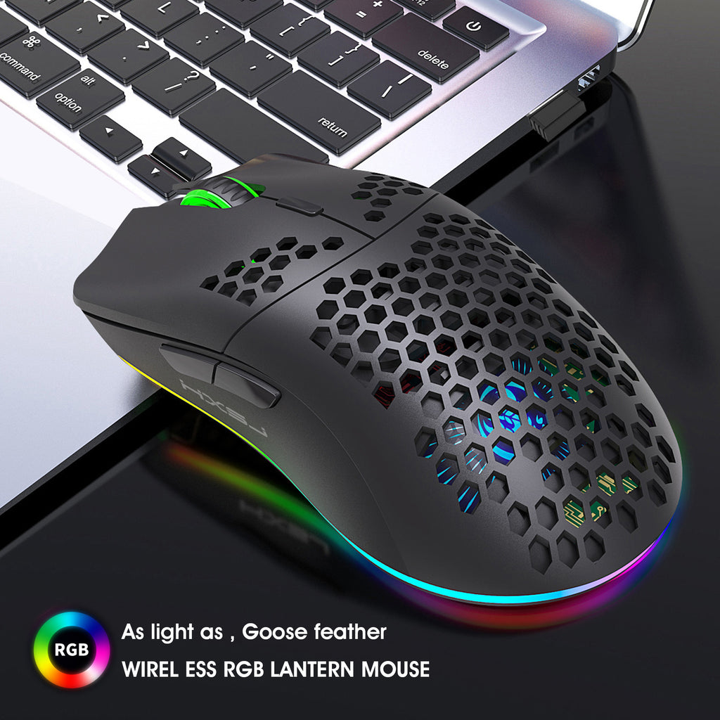 RGB Wireless Hollow Gaming Mouse — 2.4G Rechargeable with Honeycomb Design