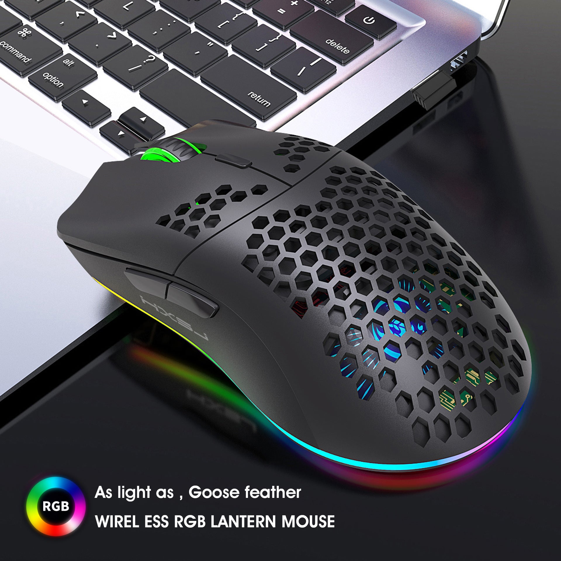 RGB Wireless Hollow Gaming Mouse — 2.4G Rechargeable with Honeycomb Design