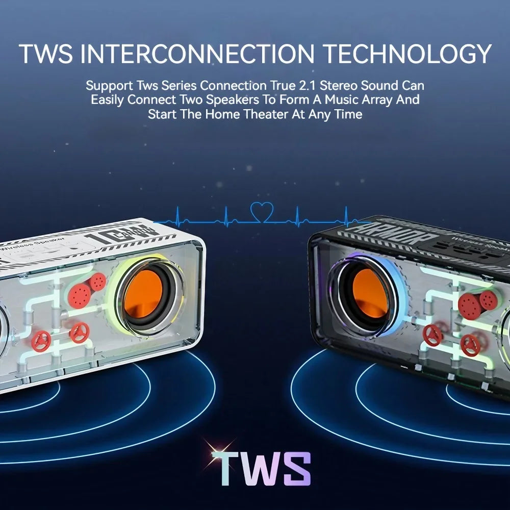 PUNK Transparent Dual Wireless Bluetooth Speaker with Bass Vibro-Sound