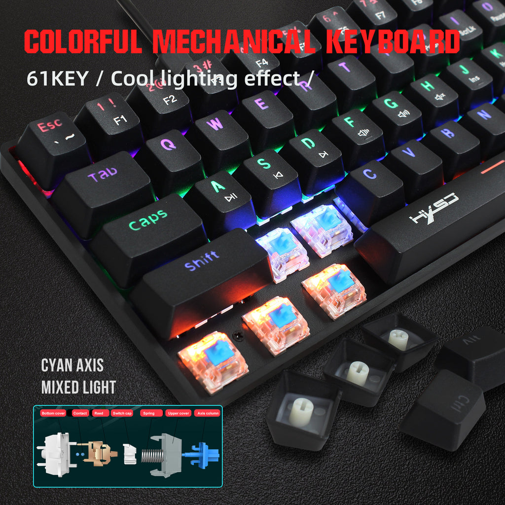 61-Key RGB Mechanical Gaming Keyboard — Wired Blue Switch
